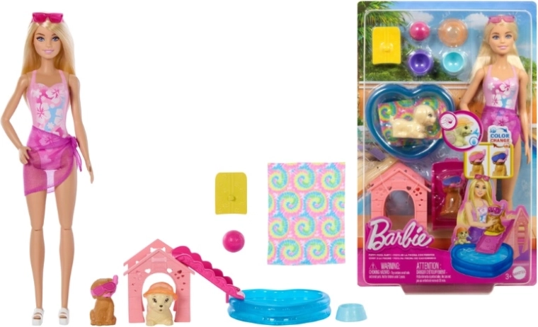 Set de jeu Barbie avec des petits chiens pour le bain avec effet de changement de couleur - 1 pièce