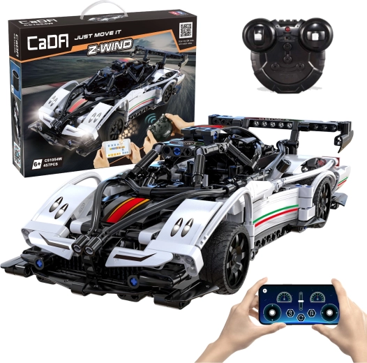 Kit de construction CaDA RC voiture de course Z-Wind, blanche, 457 pièces, Dual Mode