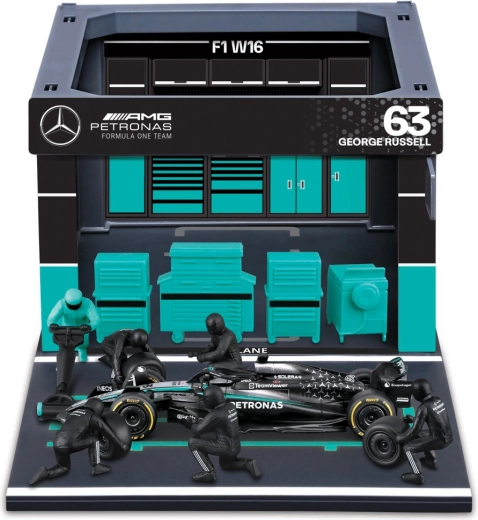 Bburago Formula Racing F1 Pit Pass – set Mercedes‑AMG Petronas W16 2025 George Russell 1:43