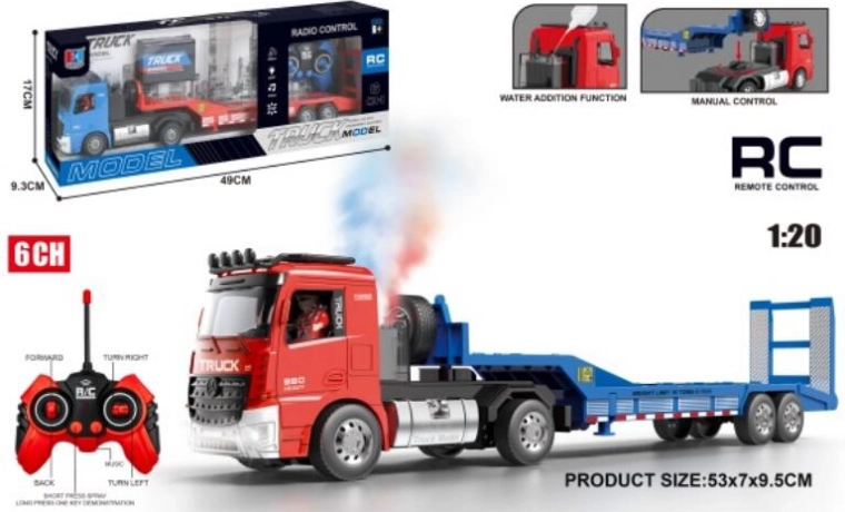 Camion tracteur télécommandé avec remorque 1:20 avec effet fumée, USB