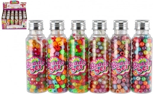 Perles en plastique avec cordon dans une petite boîte – mélange de couleurs