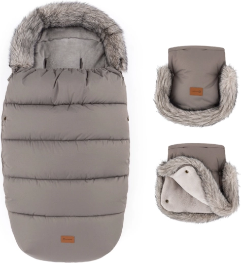 Petite&Mars set d’hiver : chancelière Comfy 4en1 et moufles de poussette Furry mocha mousse