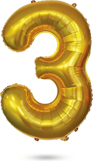 Ballon en aluminium doré chiffre 3, 85 cm