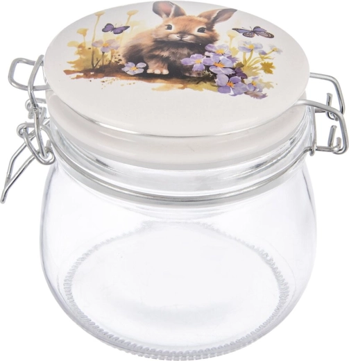 Bocal en verre avec clip métallique et couvercle en céramique Printemps – lapin, 0,5 l