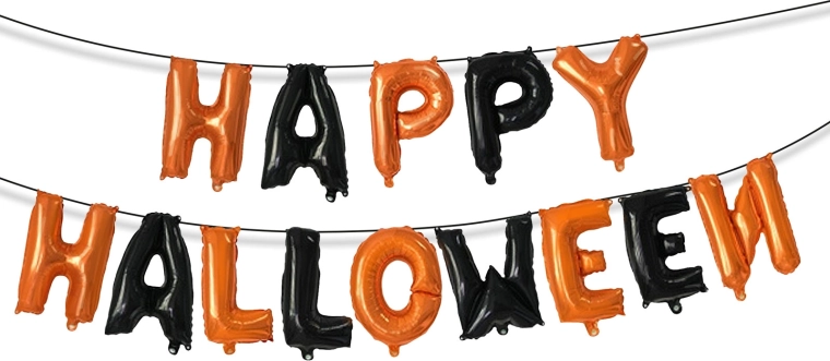 Set de ballons en aluminium Happy Halloween avec ruban de fixation