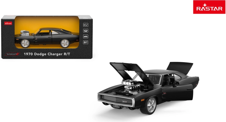 Modèle réduit en métal Rastar 1970 Dodge Charger R/T 1:36 noir