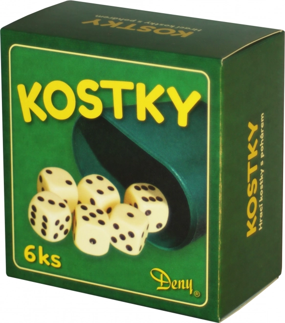 Dés de jeu blancs avec gobelet, 6 pcs