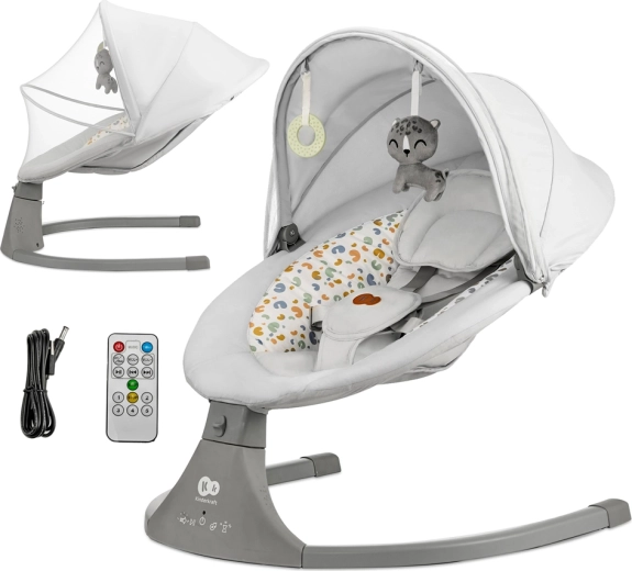 Transat bébé électrique Kinderkraft avec mélodies 2en1 Lumi premium light grey