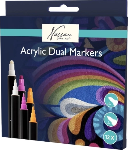 Feutres acryliques double pointe NASSAU, set de 12 couleurs