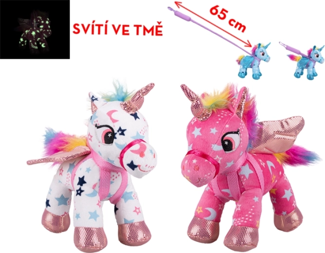Licorne en peluche avec éléments lumineux et laisse 18 cm