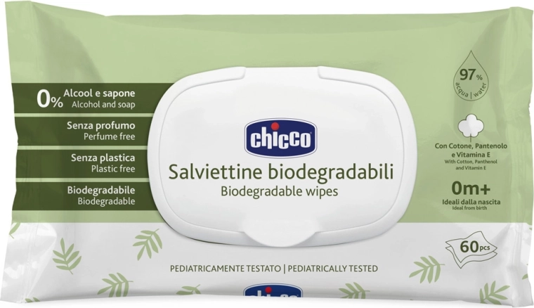 Chicco lingettes humides pour enfants sans plastique 60 pcs
