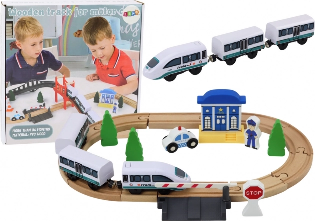 Circuit de train en bois avec pont et poste de police 3,2 m