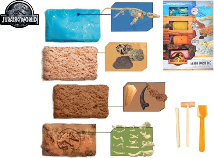 Jurassic World – kit de fouille de fossiles de dinosaures, 4 fossiles