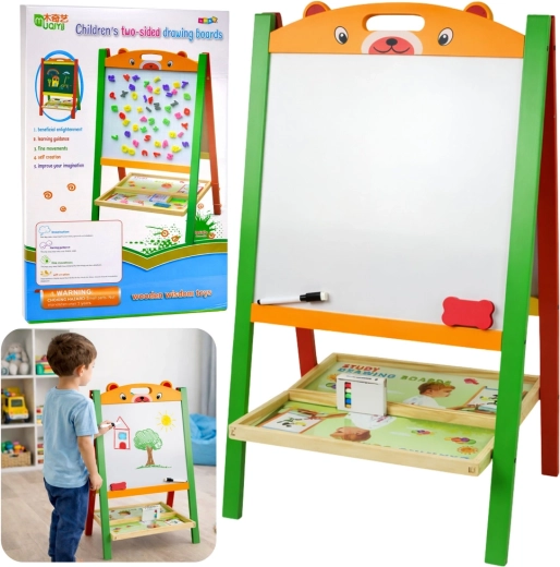 Tableau magnétique double face en bois 2-en-1 pour enfants avec craie et feutre