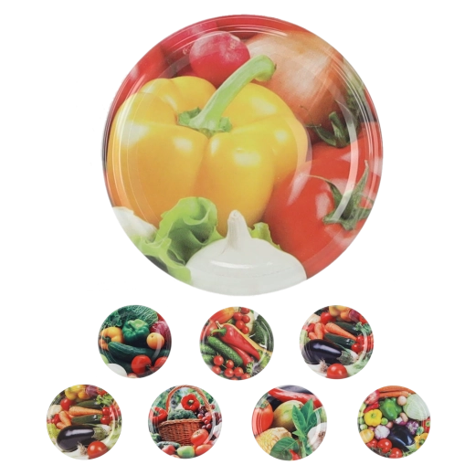 Couvercle de conservation twist-off FI 66 avec motif légumes – mix de designs (1250 pcs)