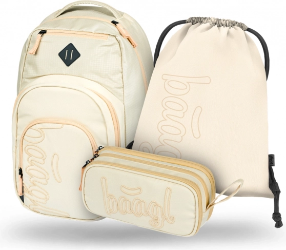 BAAGL Set 3 pièces Coolmate : Sac à dos, Trousse et Sac en beige