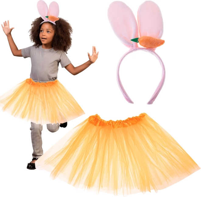 Costume de lapin avec tutu orange et serre-tête avec carotte