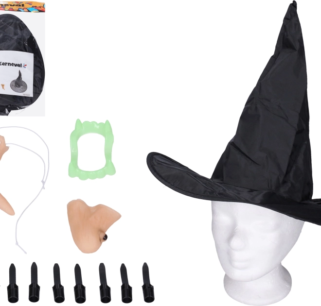 Set sorcière pro – nez, menton, doigts, dents et chapeau