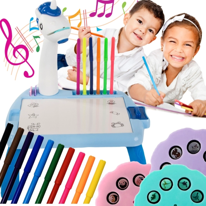 Table éducative pour enfants avec projecteur bleu