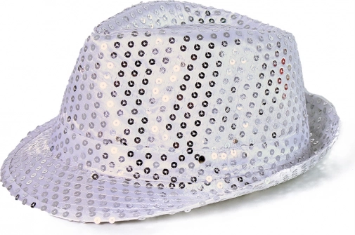 Chapeau disco argenté avec LED pour adultes