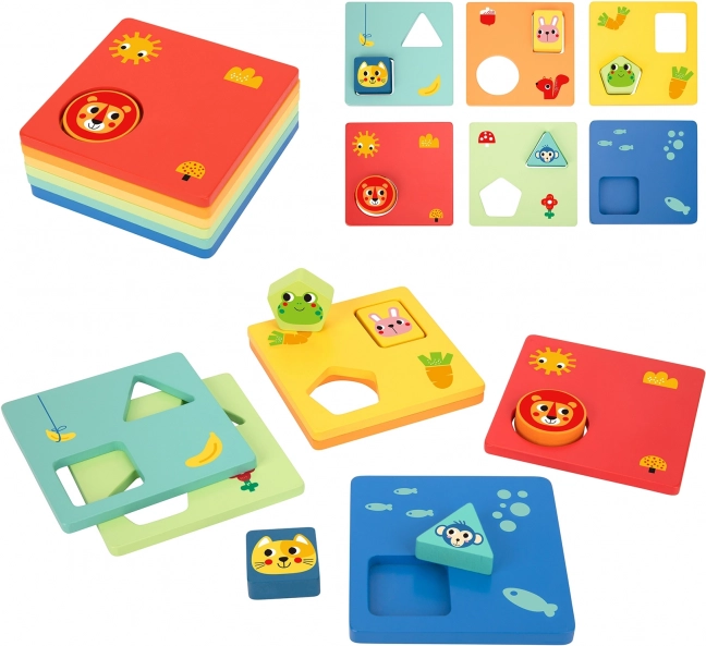 Jeu d'encastrement Montessori formes et couleurs avec animaux – 6 plateaux FSC, TOOKY TOY