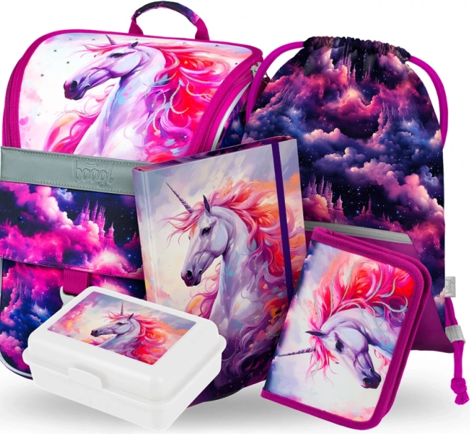Baagl ensemble scolaire Zippy Royaume de la licorne – cartable, trousse, sac, chemises et boîte à goûter