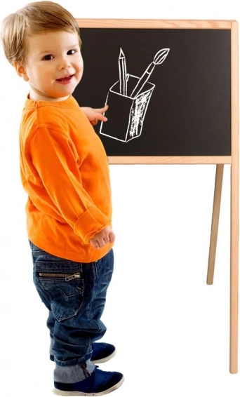 Tableau double face en bois pour enfants, magnétique – craie et feutre, 84 × 43 × 50 cm