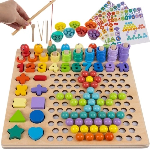 Puzzle mosaïque en bois avec perles et chiffres