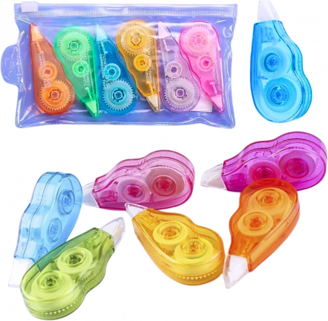 Ensemble de rubans correcteurs colorés avec étui à fermeture éclair 6 pcs