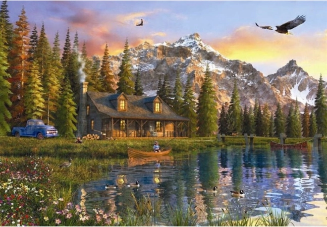 Puzzle Chalet en rondins au bord du lac 2000 pièces