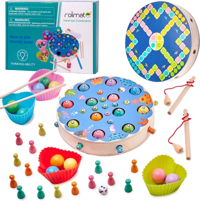 Jeu Montessori pêche de poissons et chenilles – kit familial de compétences