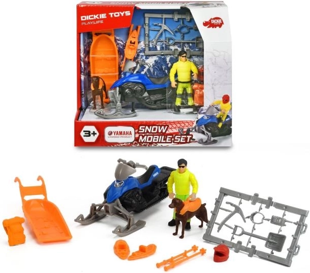 Motoneige de secours YAMAHA Phazer X‑TX 1:24 avec remorque, sauveteur et chien d’avalanche