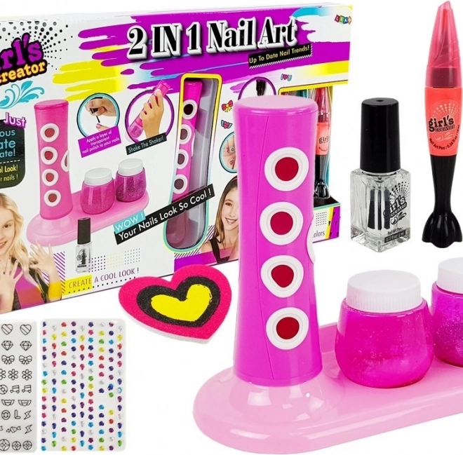 Ensemble de décoration des ongles pour enfants avec un distributeur de paillettes et des autocollants colorés