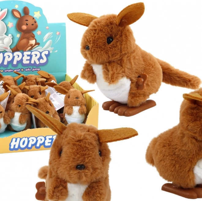 Kangourou en peluche sauteur à remontoir marron