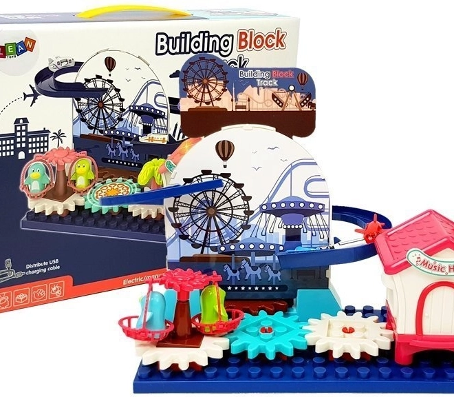 Jeu de constructions avec piste de course et engrenages à piles