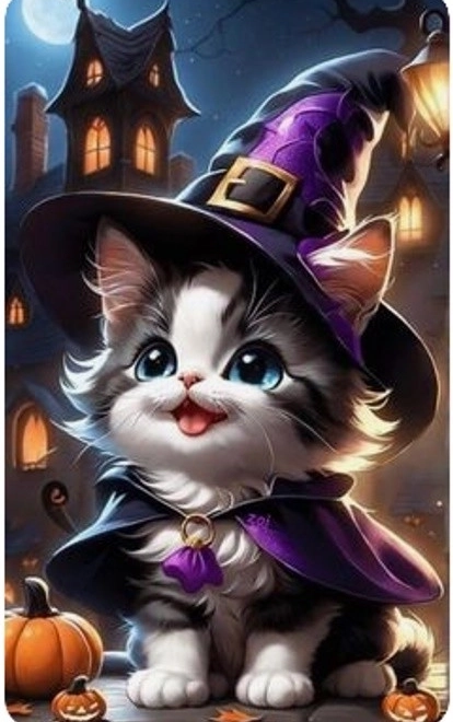 Mosaïque diamant - Chaton Halloween