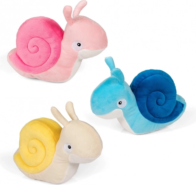 Escargot en peluche 20 cm – bleu, rose et jaune-blanc
