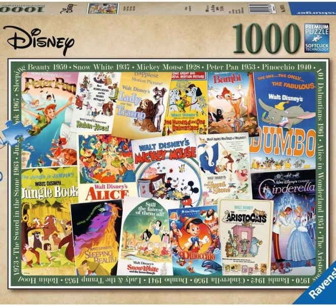 Puzzle Disney Affiches de Films Vintage 1000 pcs Ravensburger