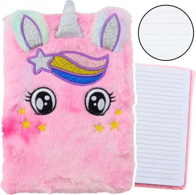 Carnet en peluche Licorne rose arc-en-ciel