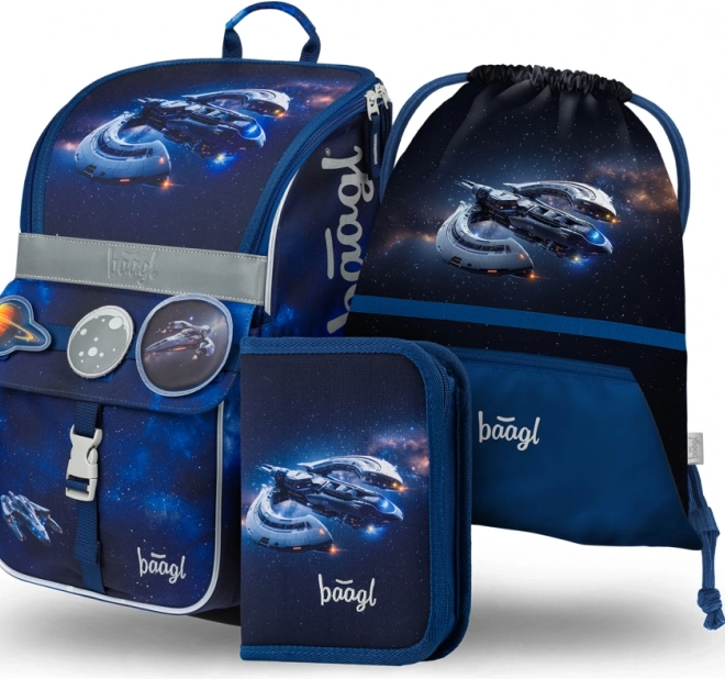Ensemble scolaire Vaisseau spatial : cartable, trousse et sac