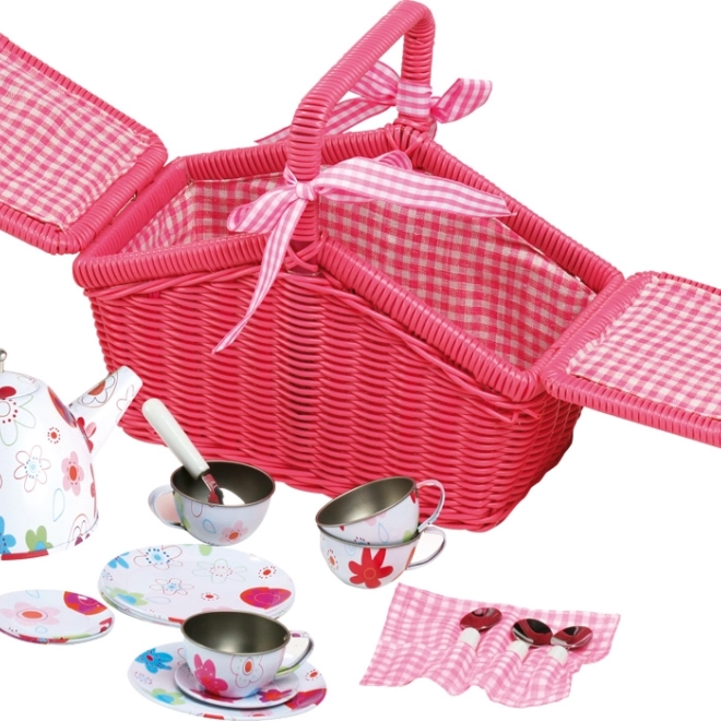 Panier de pique-nique rose avec vaisselle small foot