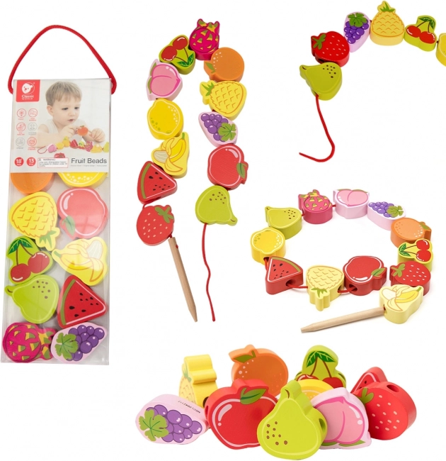 Blocs à enfiler en bois avec des fruits