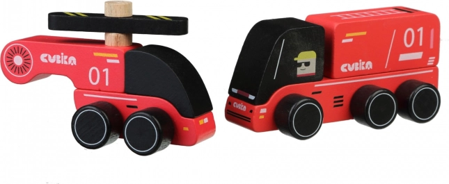 CUBIKA 15559 Pompiers - petite voiture en bois avec hélicoptère