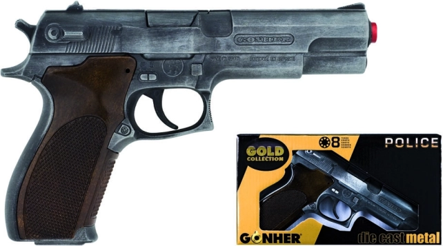 Pistolet de police Gold Edition argenté en métal 8 coups