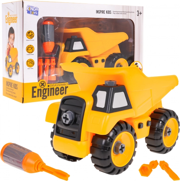 Bétonnière de construction à assembler pour enfants 3+ avec tournevis et 3 embouts – Benne basculante