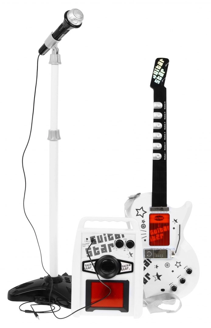 Guitare Électrique Enfant HK9010D Avec Micro Et Ampli - 70 Cm Cordes Acier - Compatible MP3 - Blanc