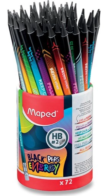 Maped - Crayons à Papier HB #2 - Black'Peps Cosmic Teens - Forme Triangulaire Ergonomique - 6 Crayons Avec Gomme - Motifs Espace Aléatoires
