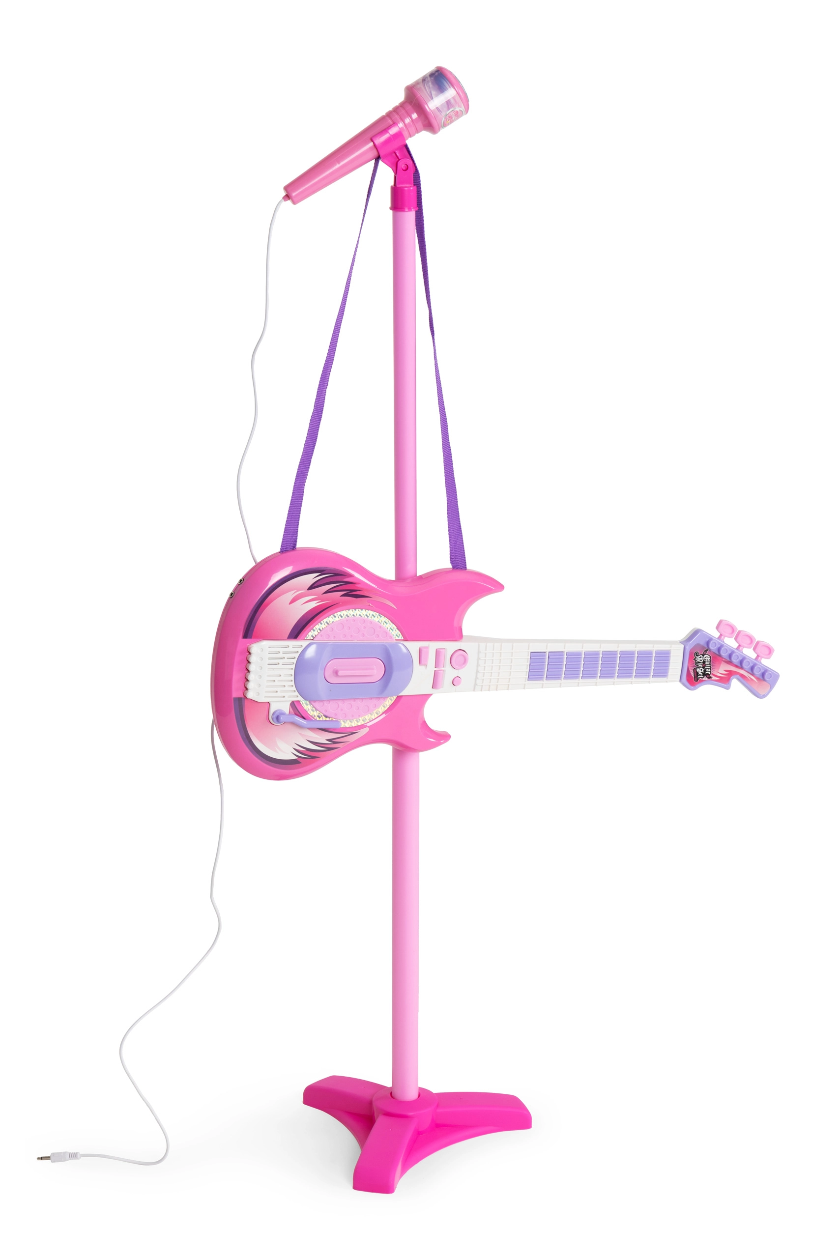DeAO Kit Guitare Et Micro Enfant - 72,5 Cm Avec 6 Chansons Démo, Lumière Et Support Réglable - Jouet Musical Karaoké Dès 3 Ans - Cadeau Fille Garçon Anniversaire