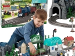Circuit de train électrique Woopie XXL avec locomotive et petite ville, 108 pièces