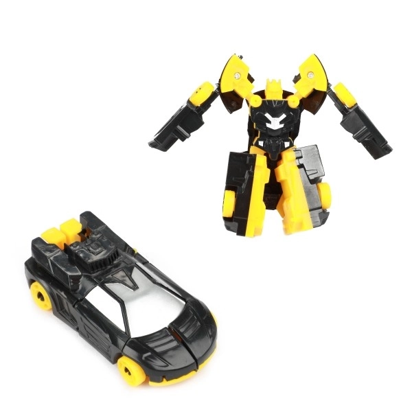 Transformateur auto/robot plastique 10cm mélange de couleurs dans une boîte en plastique 5x10,5cm